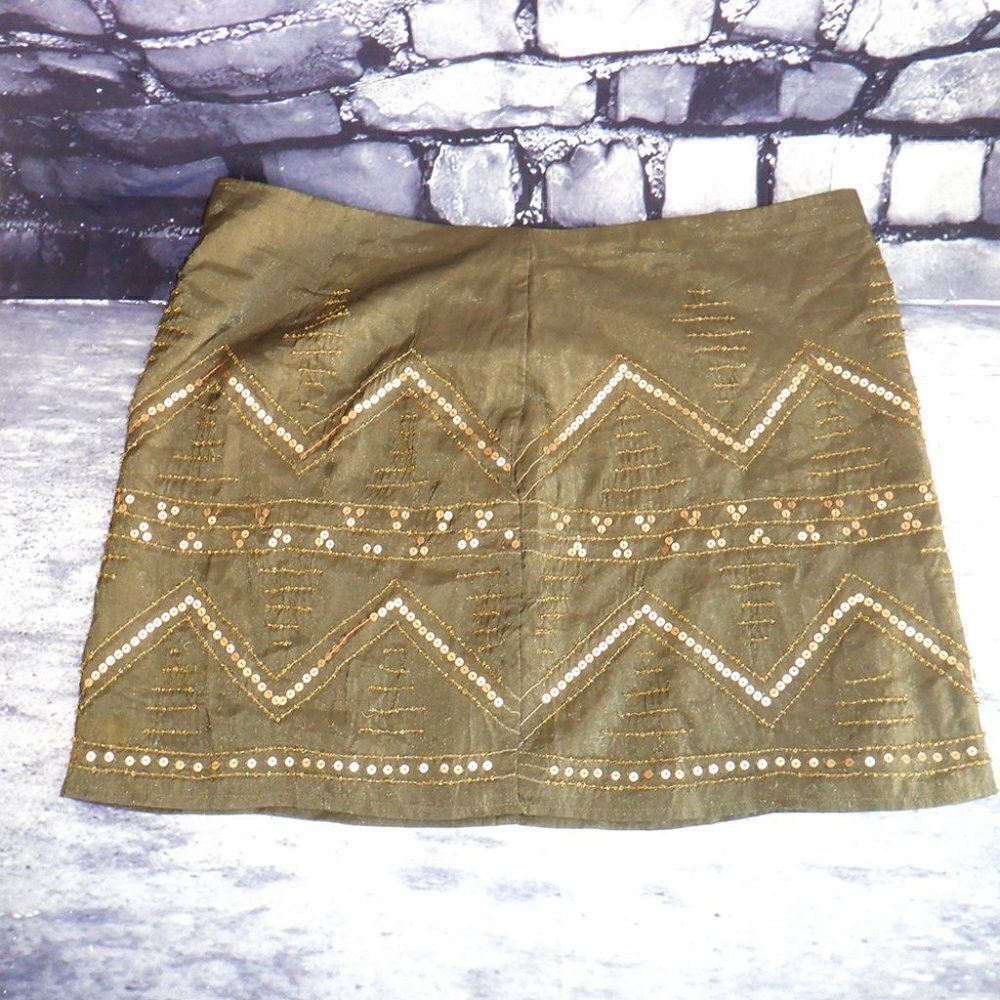 Jennifer Lopez green gold sequins beads mini skirt Sz12